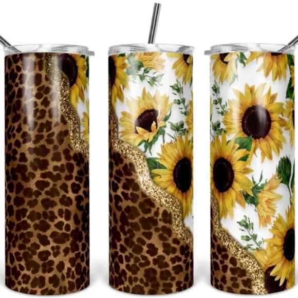 Sunflower and Leopard Print 30 ounce Insulated Tumbler - Picture 1 of 9